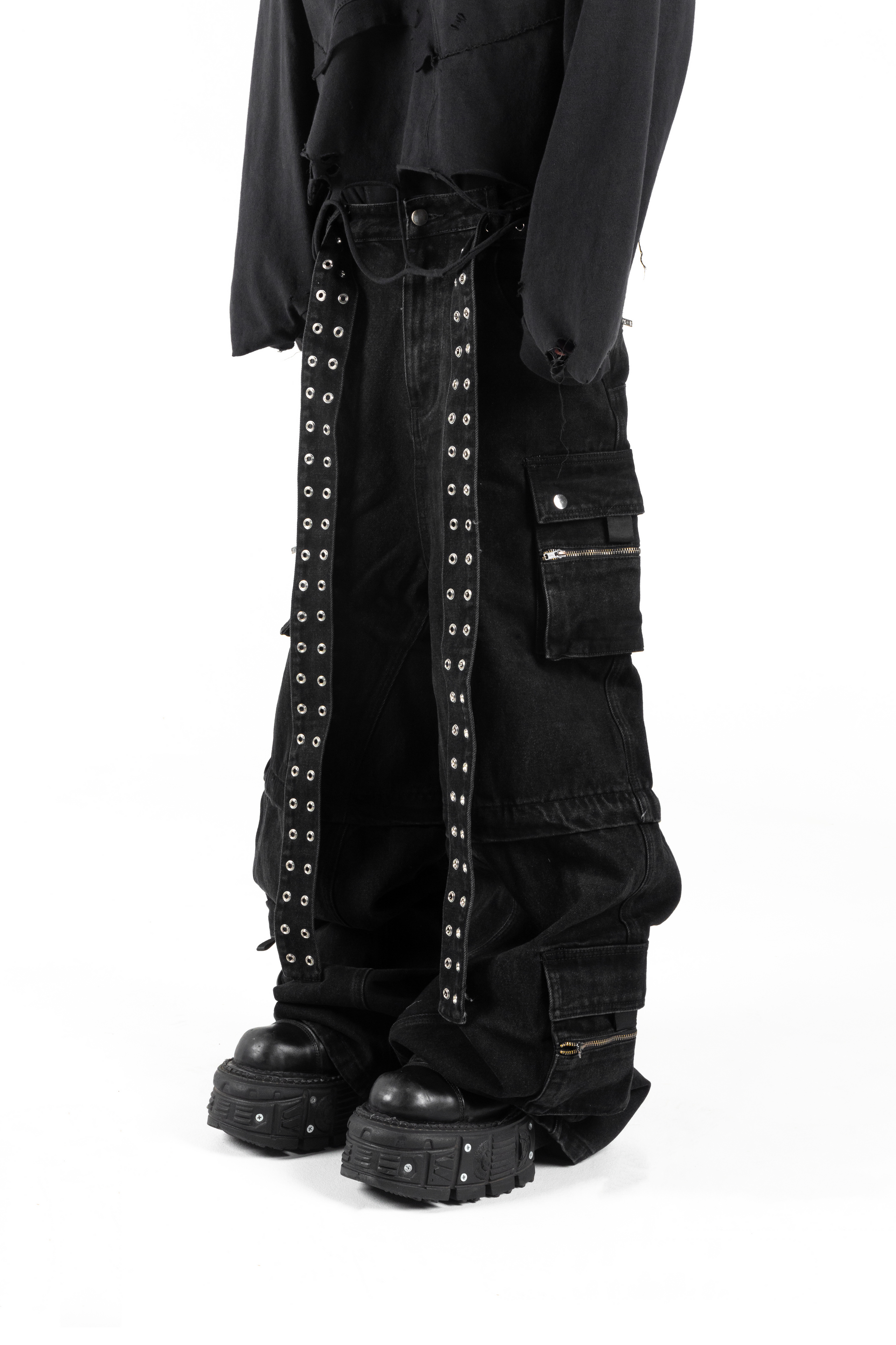 パンツ Radiant Belt cargo black denim Radiant Belt cargo black denim